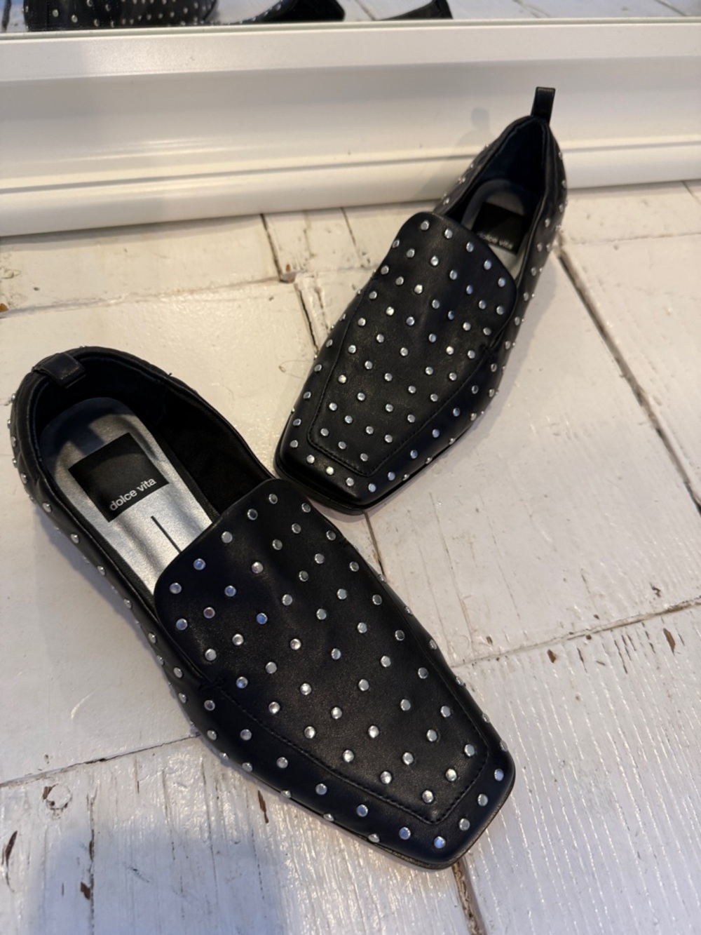 Dolce Vita Black Leather Studded Slip-On Loafers